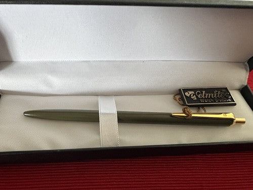 🔴 ELMITEX penna sfera by Montegrappa lacca verde militare a pulsante vintage