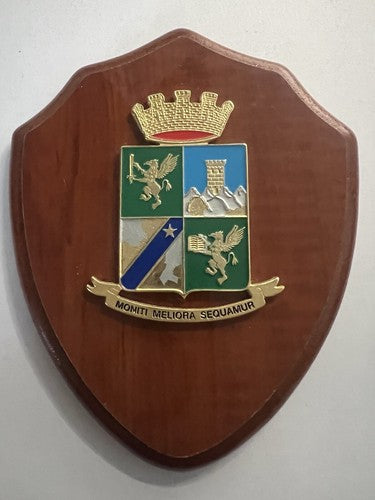 🔴 Wappen ACCADEMIA GUARDIA DI FINANZA Schild aus poliertem Holz, Metall, emailliert, H 15 