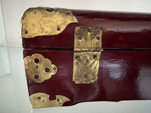🔴 PORTAGIOIE CINESE legno ottone cofanetto scrigno astuccio vintage 11