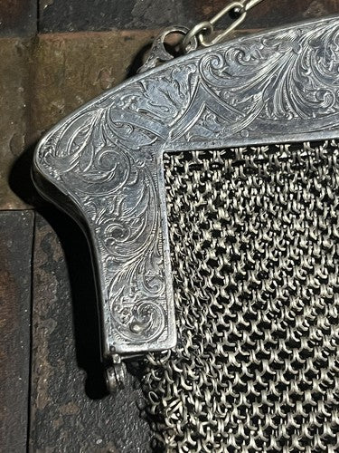 Sac Métal Filigrane Fabrics Mano Argent Germanique mit Chain Vintage Déco 
