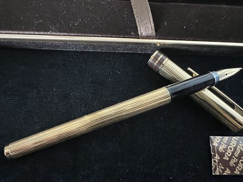 🔴 AURORA penna stilografica ARGENTO 925 Marco Polo placcate oro M e sfera