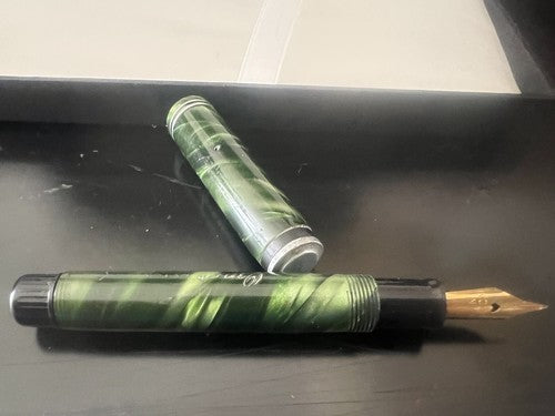 🔴 OMER EXTRA penna stilografica celluloide verde marmorizzata SCRIVE vintage