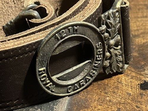🔴 ROYAL CARABINERS cinta militare 12 th di cuoio inglese fibbia metallo VINTAGE