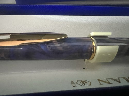 Waterman Stylo-Plume Sphère Reflex Bleu Avec Décor Profils Doré Écrit Vintage