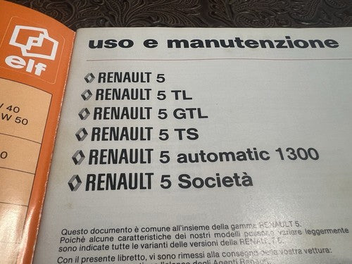 Renault 5 Booklet Car Use and Maintenance Vintage Original 2 Edition It