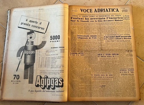 🔴 Die Zeitungen der VOCE ADRIATICA, gesammelt von Januar bis April 1964 in einem vollständigen Buch 
