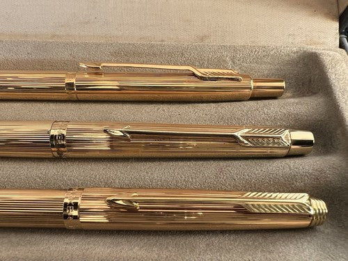 PARKER 180 Gold Plated Fountain Pen And 2 Ballpoint Pens Write