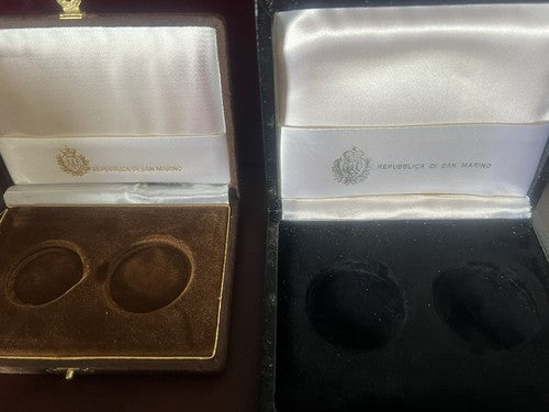 🔴 Scatole SAN MARINO monete medaglie 2 posti astucci custodie nere 4 PEZZI