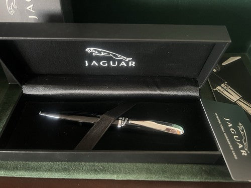🔴 JAGUAR penna sfera lacca nera profili cromati garanzia ed astucci NUOVA