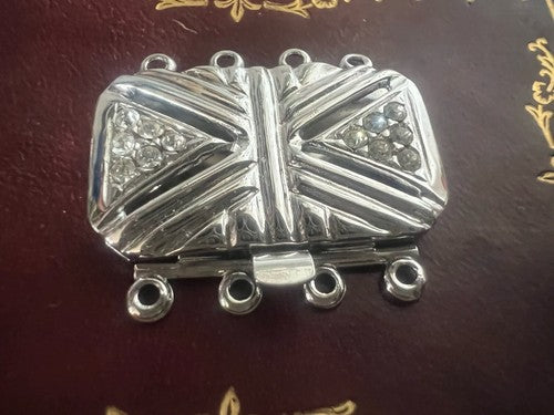 Argent Fermoir Collier Crochet 4 Fils avec Pierres Dessin A Righe Pyramides