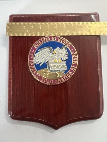 🔴 Wappen POLIZIA DI STATO VOLO PRATICA DI MARE Schild polierte Holzlacke h 15