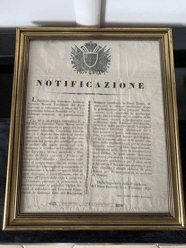 🔴 REGNO ITALIA, notificazione autorizzazione stampa al cavaliere FIRENZE 1840