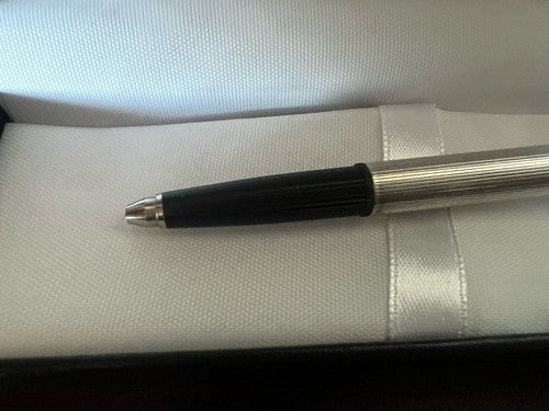 Stylo-Plume Sphère Argent 925 Rayures Mécanisme Bouton Snap Rare Vintage 20