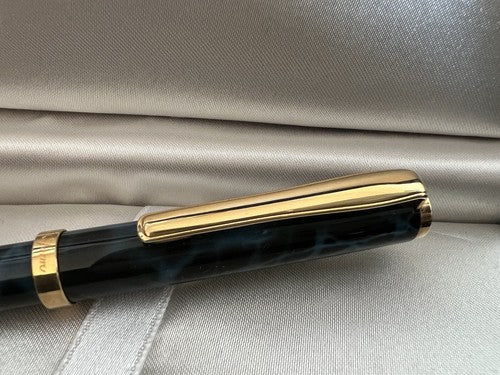 Reform Stylo-Plume Sphère Laque Bleu Marbré Profils Doré Années 1970 Vintage