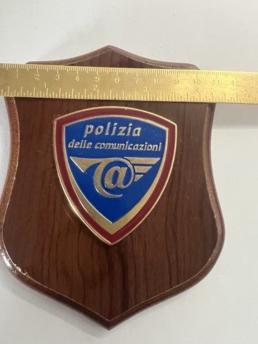 🔴 Crest POLIZIA DELLE COMUNICAZIONI scudo legno lucidato e smalti h 15