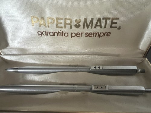 Papermate Kugelschreiber und Bleistift, mechanisches Schreibgerät aus Metall, mit Etui im ​​Vintage-Stil 