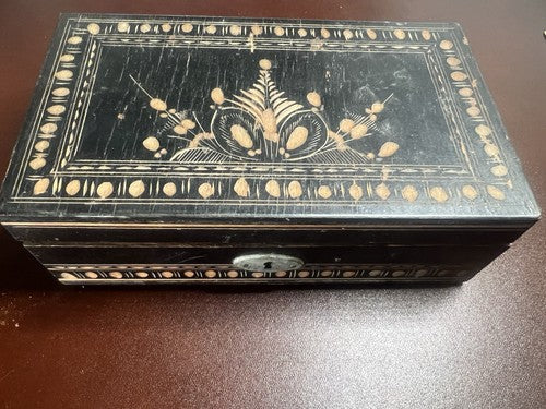 Boite Bois Marqueterie Coffret Avec Serrure 19x11,5 Hauteur 6 CM Vintage
