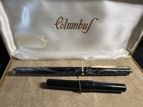 Columbus Stylo-Plume Stylo à Plume Laque Noir Gris Marbré Cartouche Écrit 