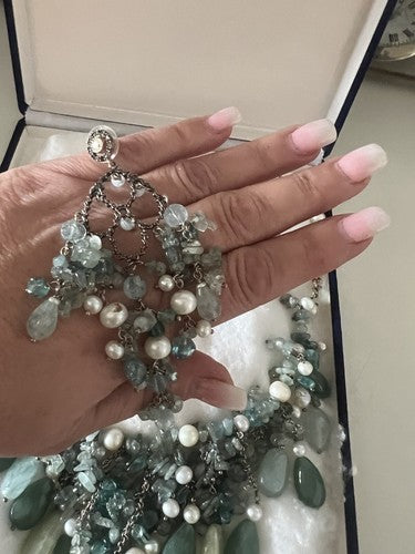 Dea Gioielli Boucles D'Oreilles Collier Argent Plaqué oder Rayons Quarzperlen 