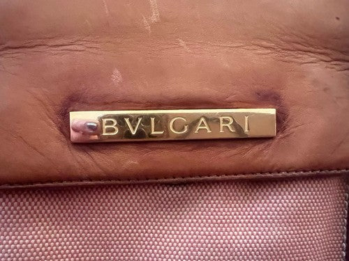 Bulgari Sac Femme Grand Cuir et Tissu Pêche Avec Usures Original 