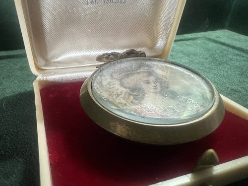 Rennery Pendentif Miniaturporträt Femme Peint Main Laiton Antique 