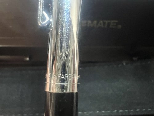 🔴 PAPERMATE penna sfera nera cromata scrive con astuccio vintage