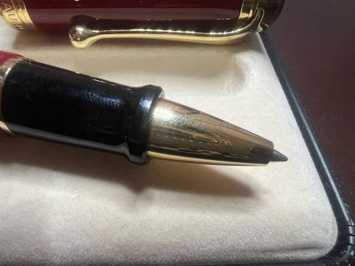 🔴 AURORA penna sfera D72 resina rossa profili dorati refill roller con astuccio