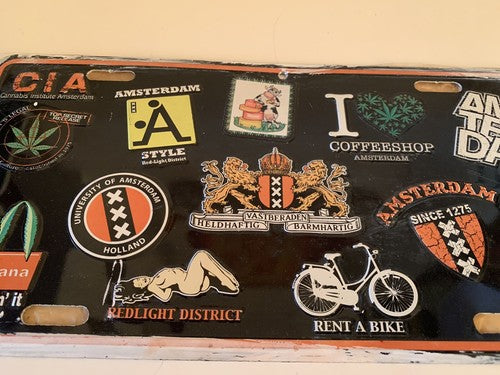 🔴 AMSTERDAM Targa poster pubblicità display a parete metallo smalti vintage