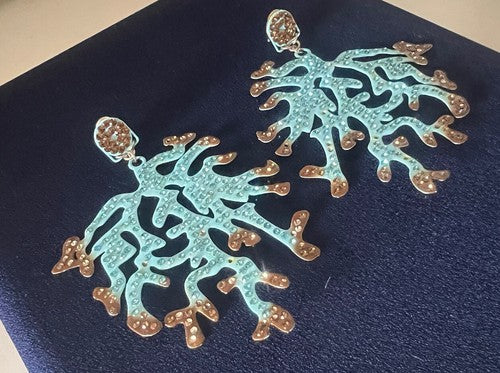 🔴 DEA GIOIELLI orecchini ARGENTO laminati oro RAMI DI CORALLI TURCHESE raggio