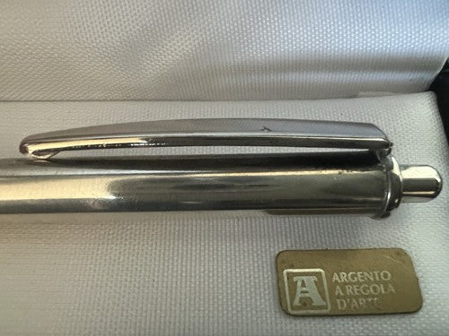 🔴 Kugelschreiber aus 925er Sterlingsilber, satiniert, glänzende Konturen, Druckknopf 21 