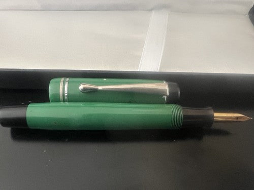 🔴 Penna stilografica verde profili cromati pistone pulsante SCRIVE vintage '40