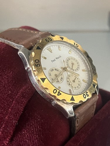 🔴 PAUL WATCH cronografo uomo OVERSIZE acciaio ghiera placcata 5 ATM vintage
