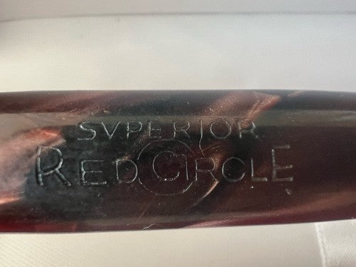 Superior Stylo-Plume Stylo à Plume Celluloid Red Circle à Bouton Écrit Vintage