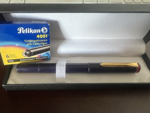 🔴 PELIKAN penna stilografica blu bordeux a cartuccia pennino dorato F vintage