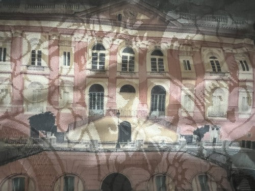 🔴 FABRIC PANEL painting with metal flag supports W 40 cm vintage 