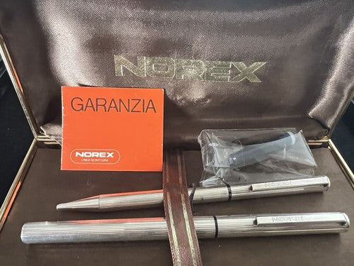 🔴 NOREX penne stilografica ARGENTO MASSICCIO 925 pennino ORO + sfera garanzia