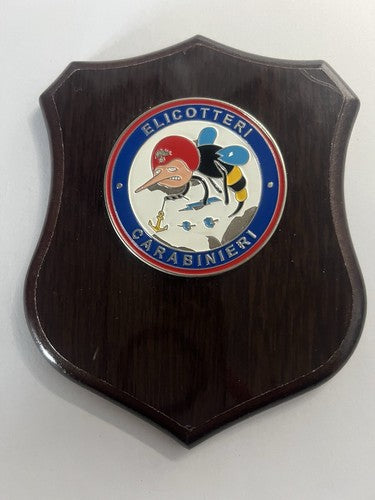 Crest Hélicoptères Carabinieri Bouclier Bois Avec Appliqués Métal Vernis H 15