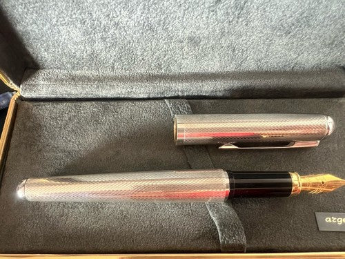 Tagamet Stylo-Plume Stylo à Plume Argent 925 Solid Guillocchè Fort Poids Écrit