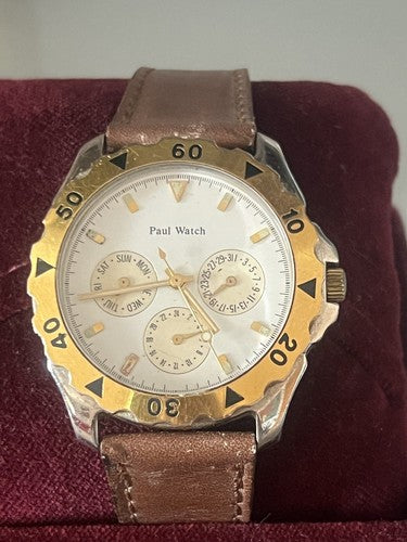 🔴 PAUL WATCH cronografo uomo OVERSIZE acciaio ghiera placcata 5 ATM vintage