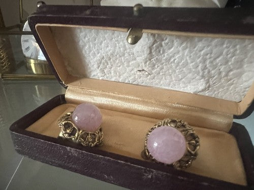 Boucles D'Oreilles Clips Fleur Rose Avec Dentelle Pierre Center en Relief Cru 