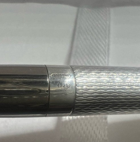 🔴 Penna sfera ARGENTO MASSICCIO 925 guillocchè meccanismo pulsante scrive 13