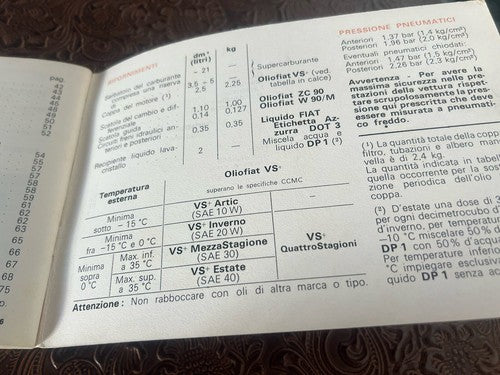 Fiat 126 Booklet Car Use Maintenance Italian Original Vintage