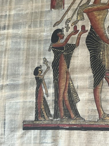 🔴 PAPIRO EGIZIO AUTENTICO egiziano originale dipinto a mano L 34 H 42 vintage