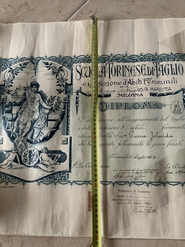 🔴 REGNO ITALIA Vittorio Emanuele III grande attestato DIPLOMA SARTA del 1928