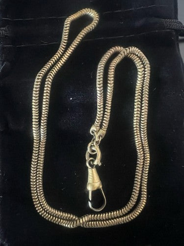 🔴 CATENA orologio tasca bronzata snodata con moschettone L 31 cm VINTAGE