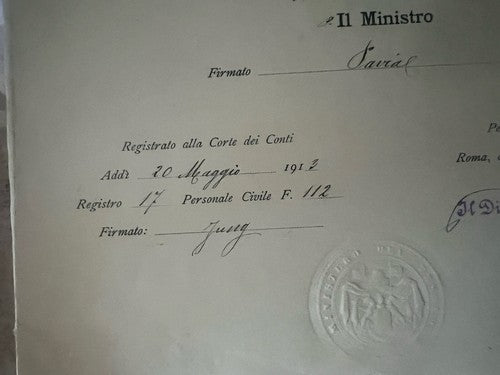 🔴 MINISTRO DEL TESORO conferimento incarico RAGIONIERE FINANZA Regno 1913