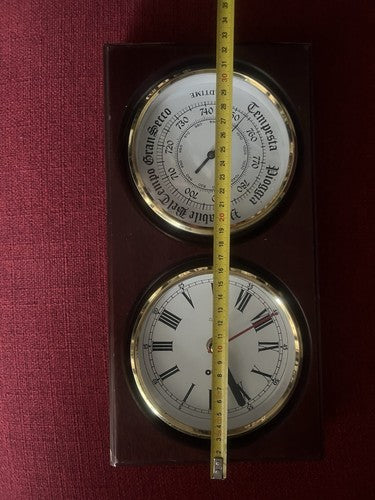 🔴 BINO Barometer-Wanduhr aus Holz und Messing mit Bullauge 