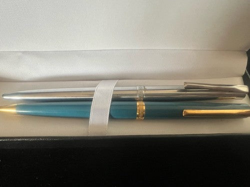 Aurora Penne Sphère Professional Chrome Et Bleu Scrivono 2 Pièces Vintage