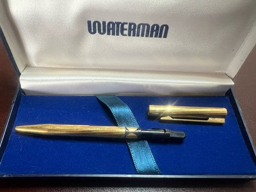 🔴 WATERMAN penna sfera Torsade placcata oro sfaccettata con astuccio vintage