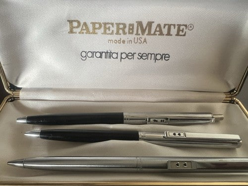 Papermate Stylo-Plume + 2 Crayon Mécanique Métal Vintage Lot 3 Pièces 